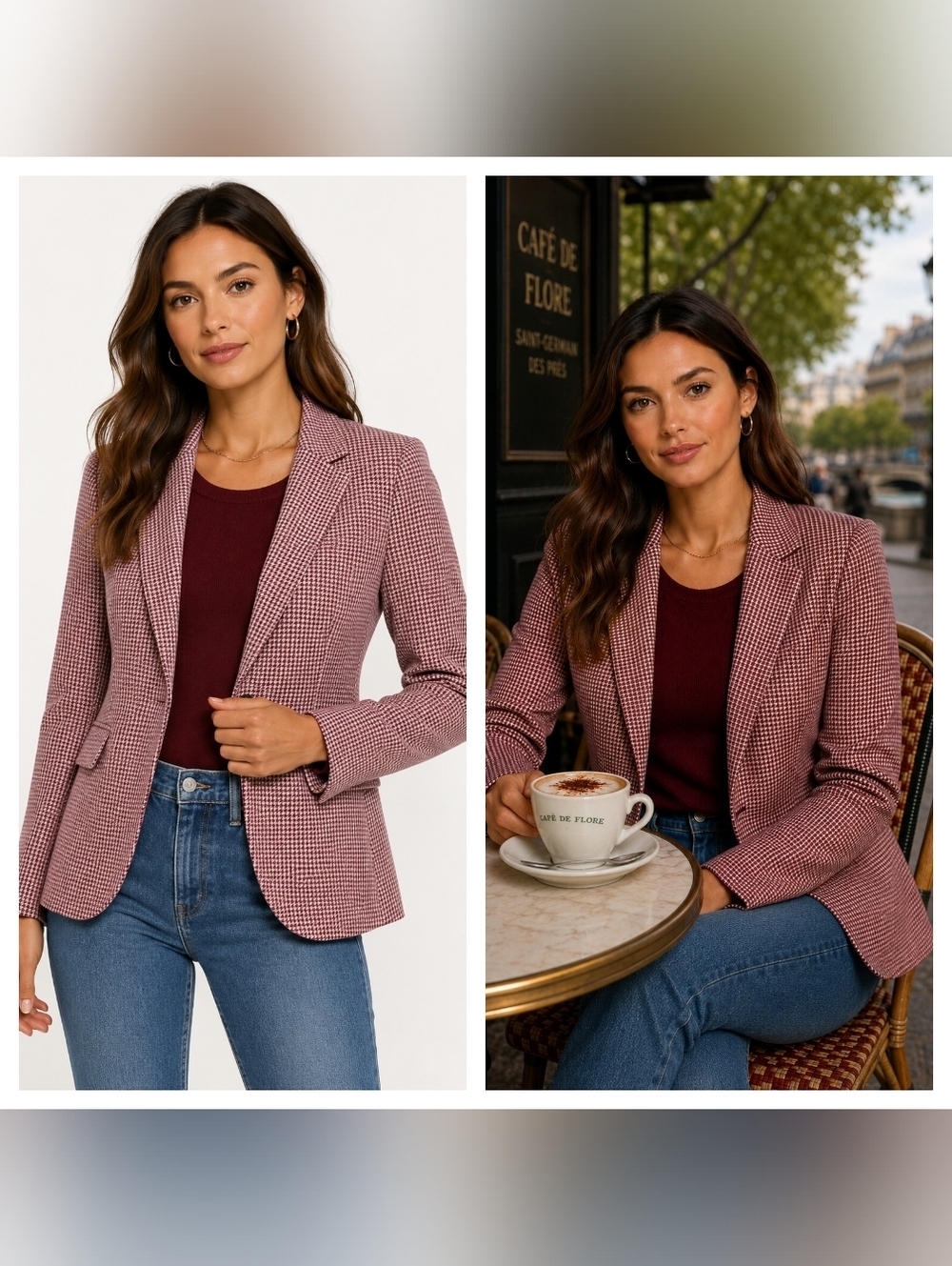 Veronica Beard Alpaca Wool Houndstooth Pink Dickey Jacket Blazer Size 2
